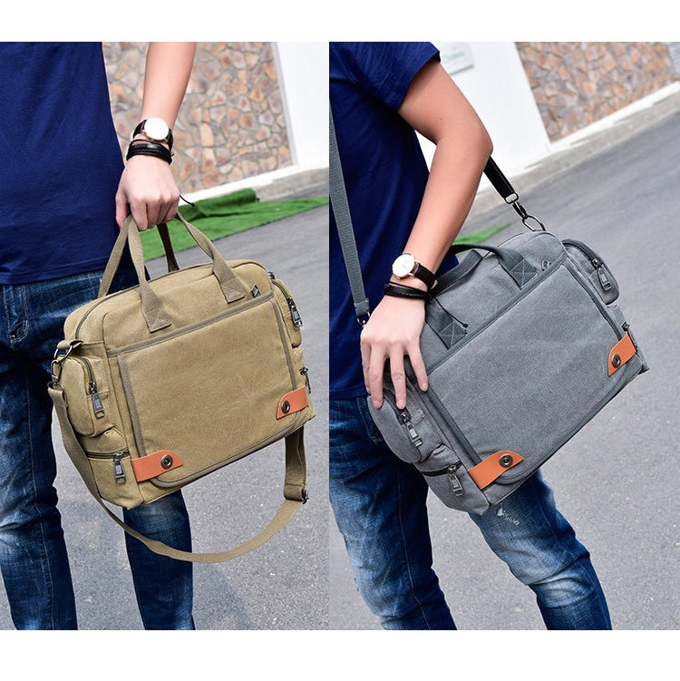 DJ05 Outdoor Canvas Waterproof Handbag Laptop Single-shoulder Bag(Khaki)