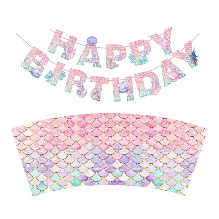 9 In 1 Fish Scale Mermaid Birthday Party Supplies Tissue Paper Plate Cutlery Set(16 People Suit)