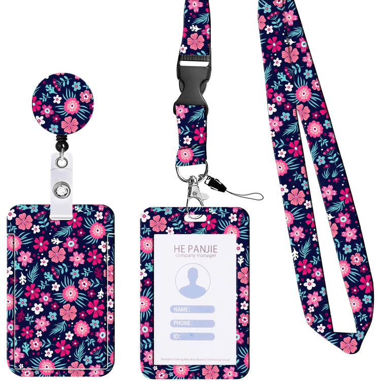 Floral Adjustable Retractable Card Holder Name Badge Work Bank Credit Card Sleeve(Red Flower)