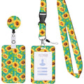 Floral Adjustable Retractable Card Holder Name Badge Work Bank Credit Card Sleeve(Green Sunflower)