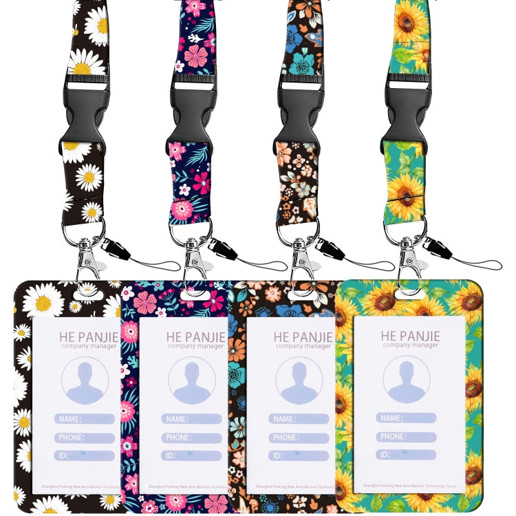 Floral Adjustable Retractable Card Holder Name Badge Work Bank Credit Card Sleeve(Green Sunflower)