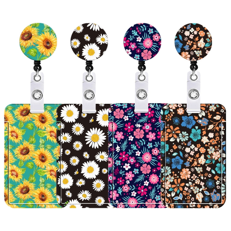 Floral Adjustable Retractable Card Holder Name Badge Work Bank Credit Card Sleeve(Green Sunflower)