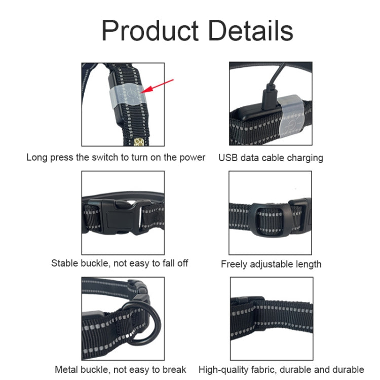 LED Rechargeable Wear-resistant and Waterproof Pet Lighting Collar, Size: M(Black)