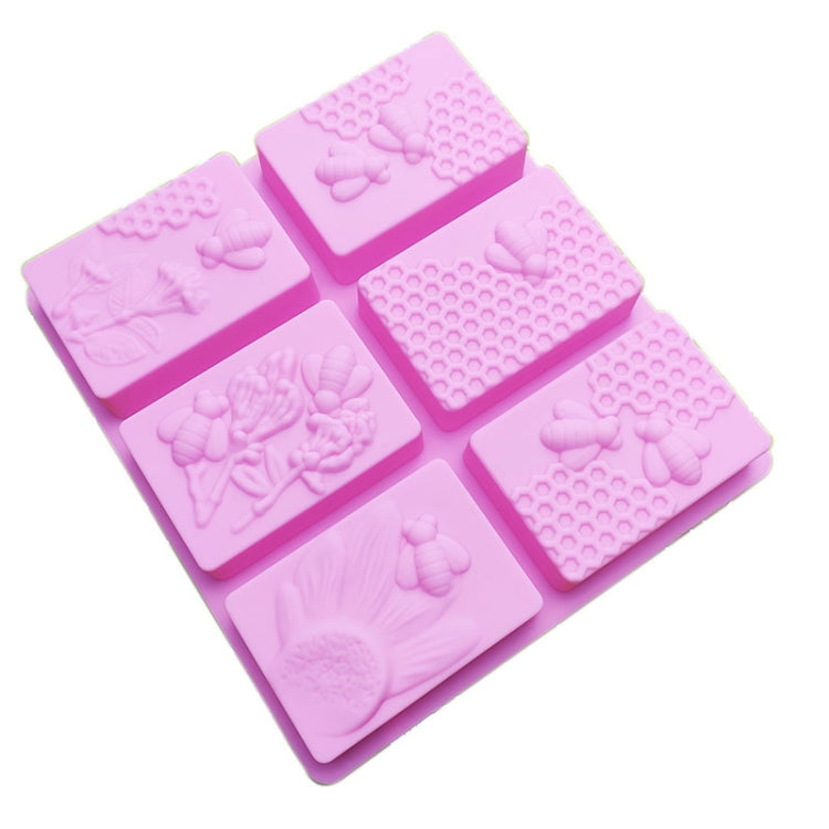 6 Grid  Square Honeycomb Ice Cube Cake Mould Square Handmade Soap Mould(Pink)