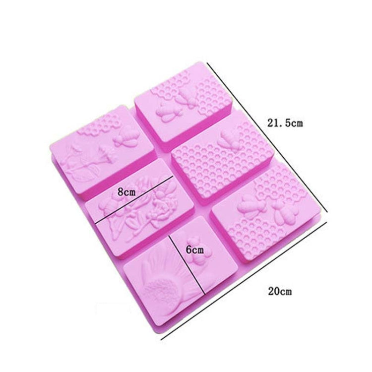 6 Grid  Square Honeycomb Ice Cube Cake Mould Square Handmade Soap Mould(Pink)