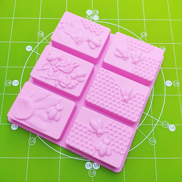 6 Grid  Square Honeycomb Ice Cube Cake Mould Square Handmade Soap Mould(Pink)