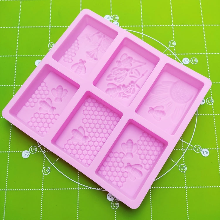 6 Grid  Square Honeycomb Ice Cube Cake Mould Square Handmade Soap Mould(Pink)