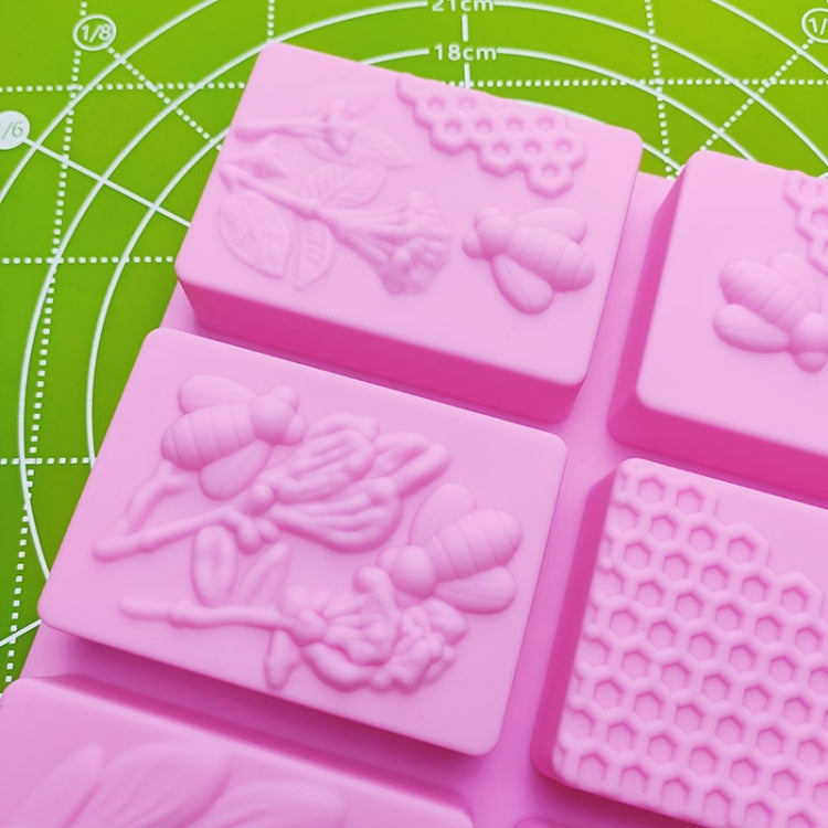 6 Grid  Square Honeycomb Ice Cube Cake Mould Square Handmade Soap Mould(Pink)