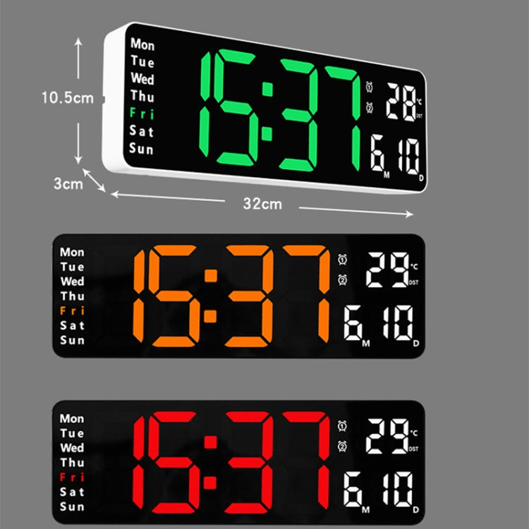 6629 13 Inch Multifunctional LED Living Room Large Screen Wall Clock(White Shell Green Light)