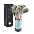 Beech Wood Silicone Kitchen Set With Storage Bucket(Khaki)