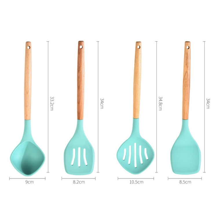 Beech Wood Silicone Kitchen Set With Storage Bucket(Dark Gray)