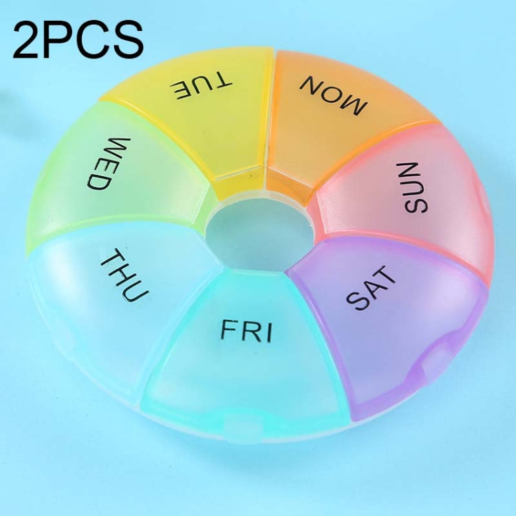 2 PCS Round 7 Days Rainbow Color Portable Pill Box Plastic Seven Grid(Colorful)