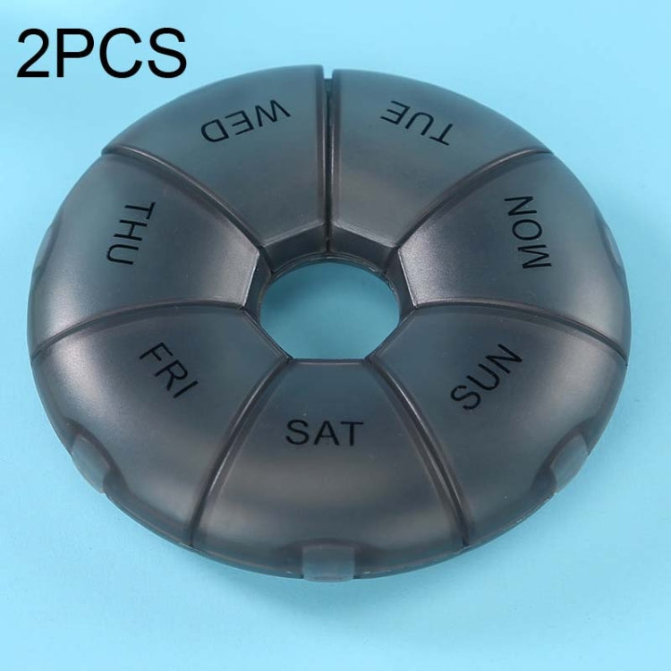 2 PCS Round 7 Days Rainbow Color Portable Pill Box Plastic Seven Grid(Black)