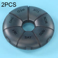 2 PCS Round 7 Days Rainbow Color Portable Pill Box Plastic Seven Grid(Black)