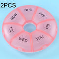 2 PCS Round 7 Days Rainbow Color Portable Pill Box Plastic Seven Grid(Pink)