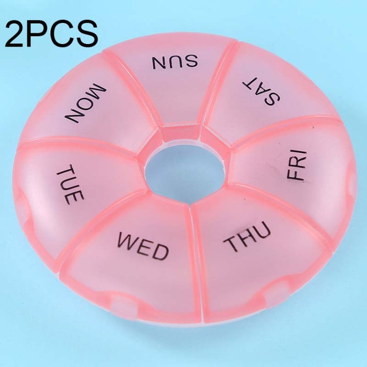 2 PCS Round 7 Days Rainbow Color Portable Pill Box Plastic Seven Grid(Pink)