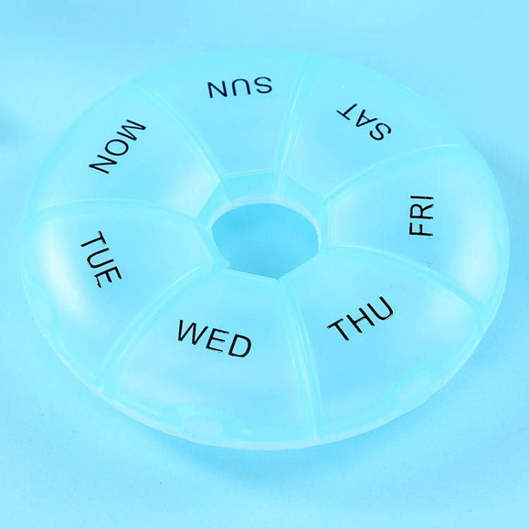 2 PCS Round 7 Days Rainbow Color Portable Pill Box Plastic Seven Grid(Light Blue)