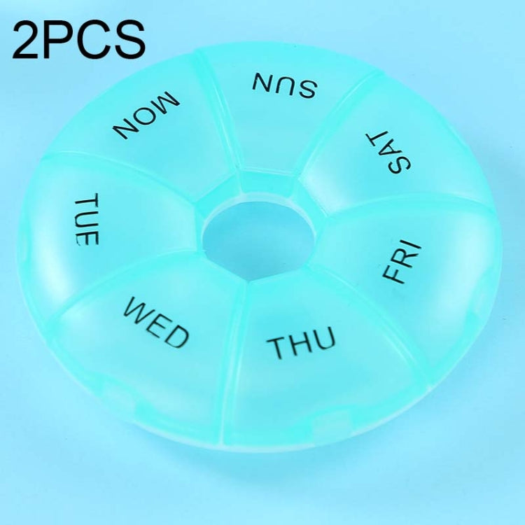 2 PCS Round 7 Days Rainbow Color Portable Pill Box Plastic Seven Grid(Cyan)