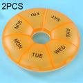2 PCS Round 7 Days Rainbow Color Portable Pill Box Plastic Seven Grid(Orange)