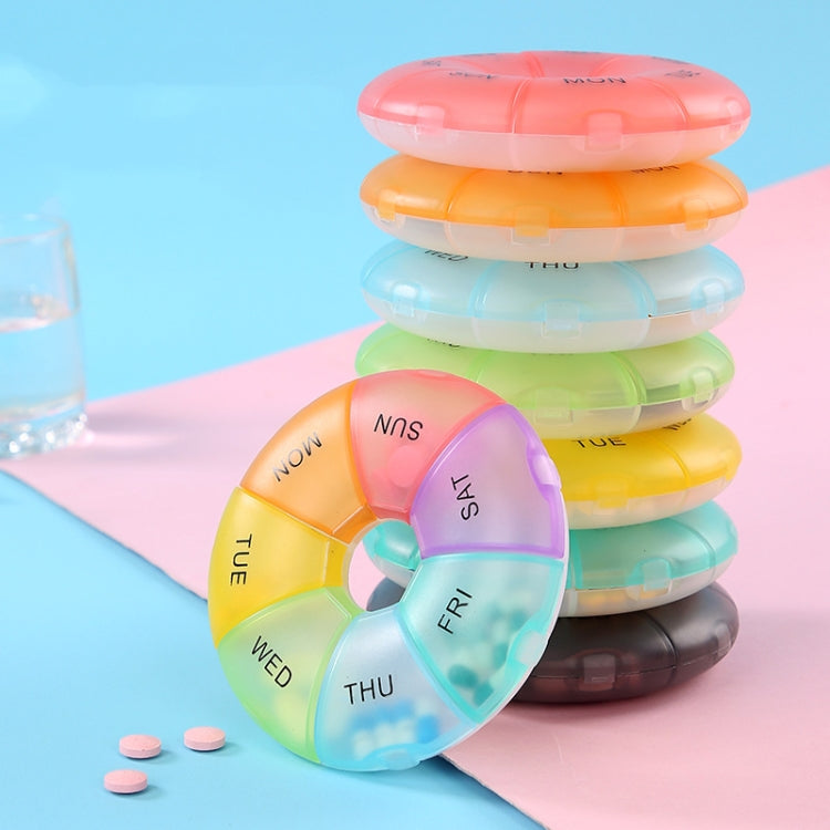 2 PCS Round 7 Days Rainbow Color Portable Pill Box Plastic Seven Grid(Light Blue)