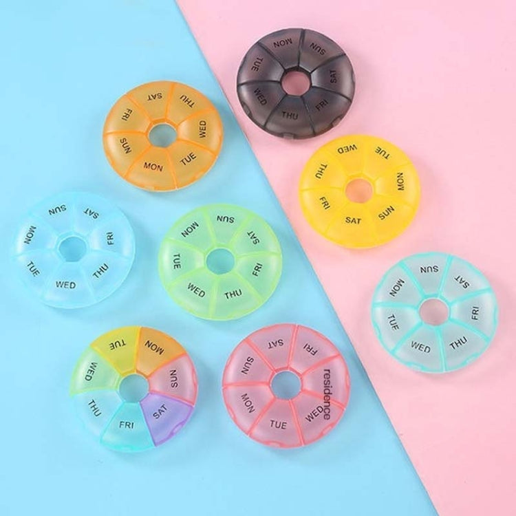 2 PCS Round 7 Days Rainbow Color Portable Pill Box Plastic Seven Grid(Cyan)
