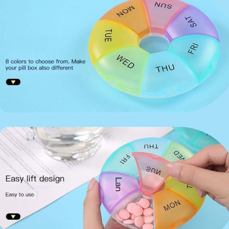 2 PCS Round 7 Days Rainbow Color Portable Pill Box Plastic Seven Grid(Cyan)