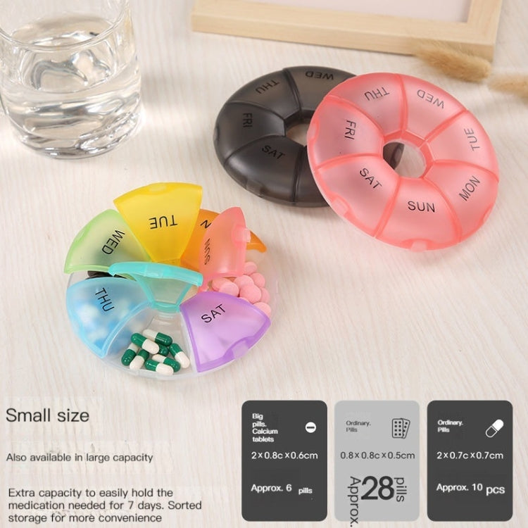 2 PCS Round 7 Days Rainbow Color Portable Pill Box Plastic Seven Grid(Black)