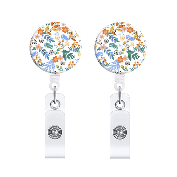 2 PCS Retro Fresh Small Floral Retractable Badge Reel Name Tag Card Badge(No. 1)