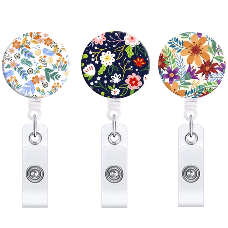 2 PCS Retro Fresh Small Floral Retractable Badge Reel Name Tag Card Badge(No. 6)