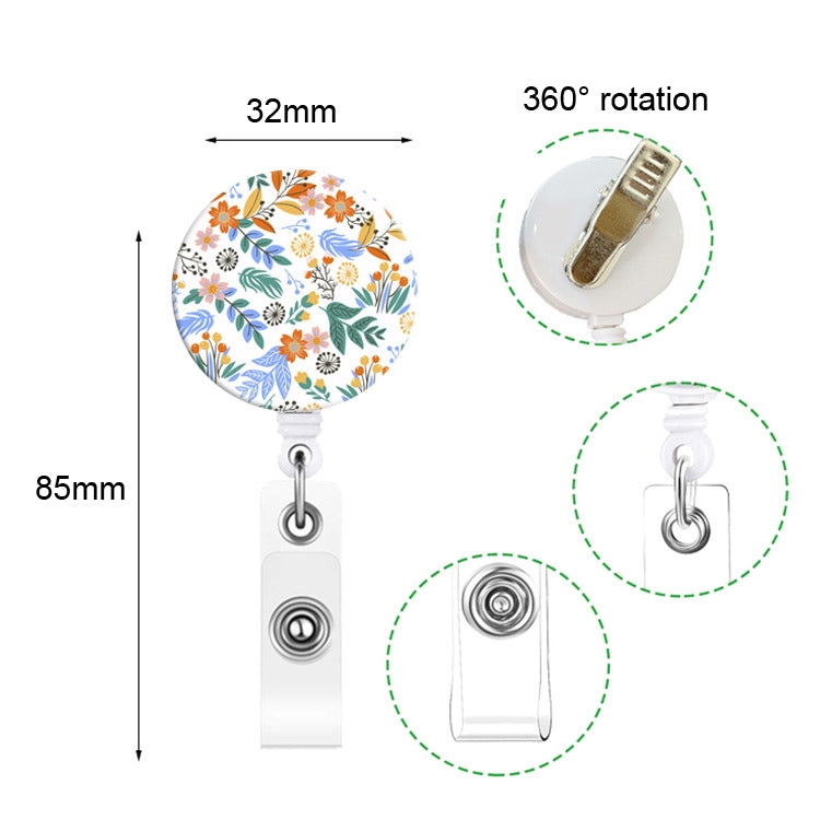 2 PCS Retro Fresh Small Floral Retractable Badge Reel Name Tag Card Badge(No. 1)