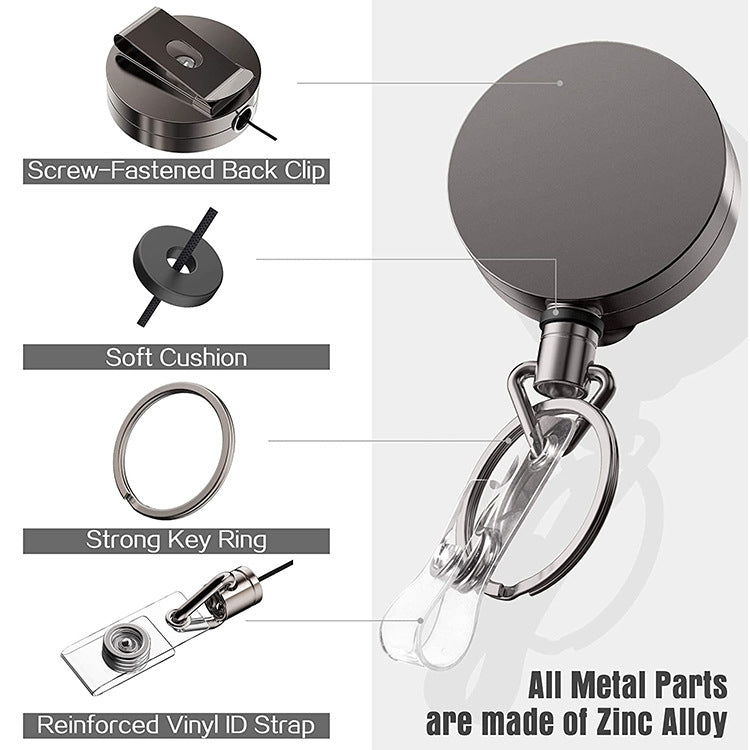 Electroplated Metal Retractable Pull Badge Reel Keychain Belt Clip Document Buckle