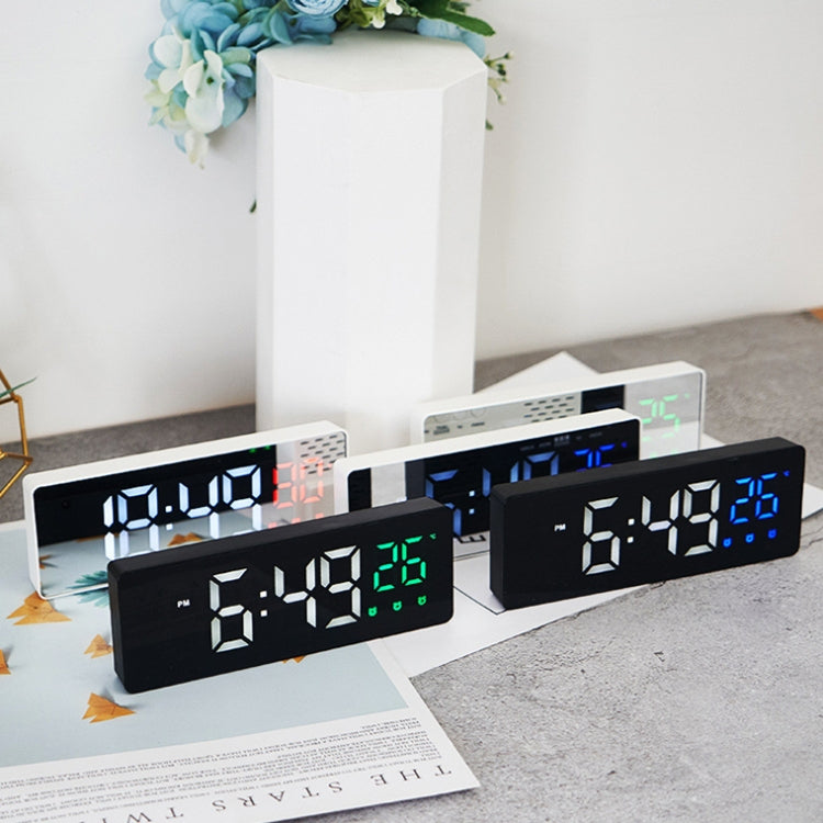 0715 Voice-activated LED Mute Date Temperature Display Electronic Clock(White Shell Red Light)