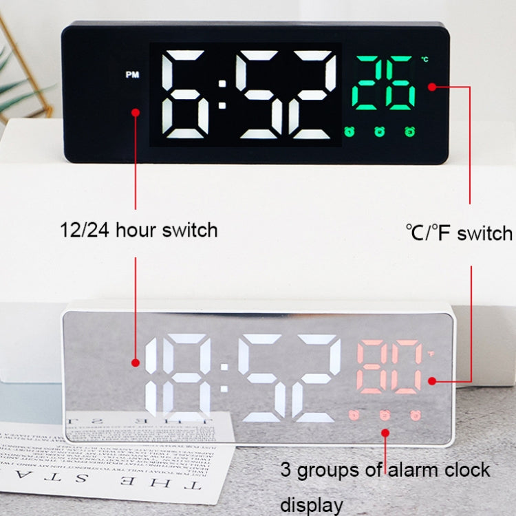0715 Voice-activated LED Mute Date Temperature Display Electronic Clock(White Shell Red Light)