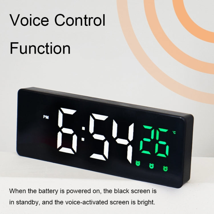 0715 Voice-activated LED Mute Date Temperature Display Electronic Clock(White Shell Red Light)