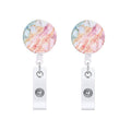 2 PCS Marble Texture Drop Glue Retractable Badge Reel Name Tag Card Badge(Pink)