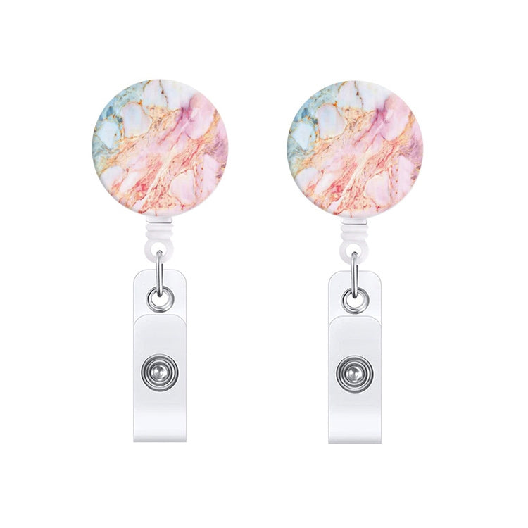 2 PCS Marble Texture Drop Glue Retractable Badge Reel Name Tag Card Badge(Pink)