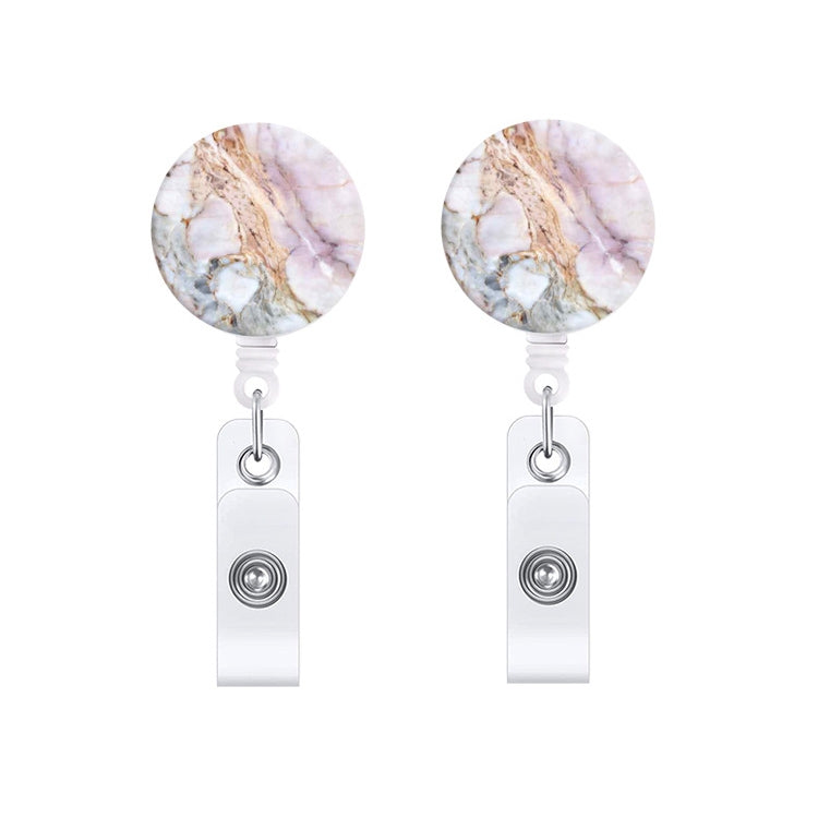 2 PCS Marble Texture Drop Glue Retractable Badge Reel Name Tag Card Badge(Light Pink)