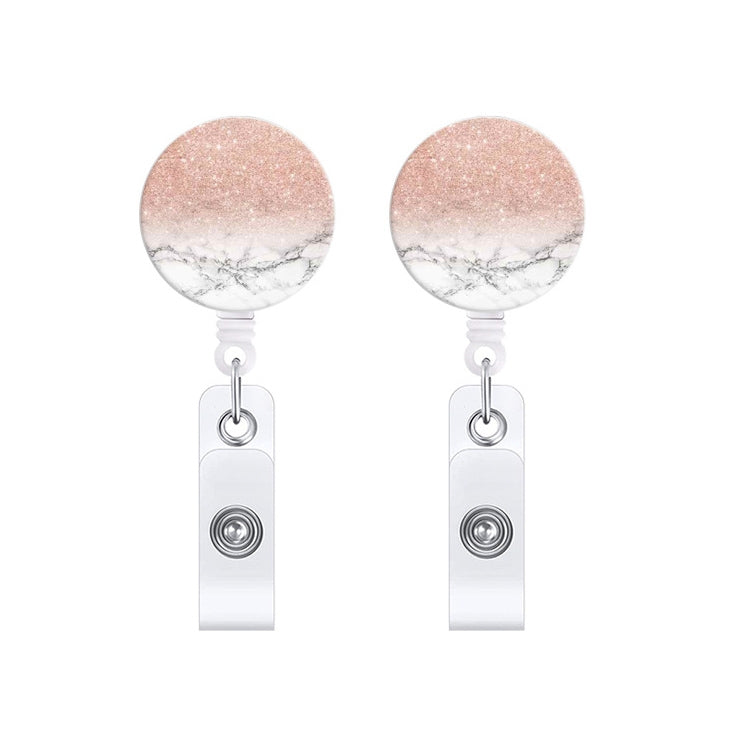 2 PCS Marble Texture Drop Glue Retractable Badge Reel Name Tag Card Badge(Light Pink Particles)