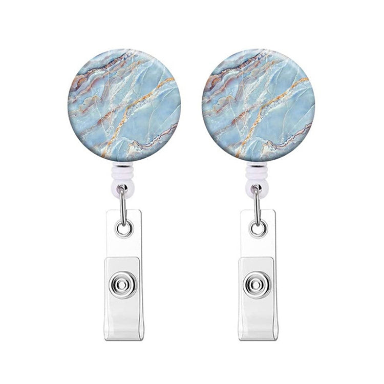 2 PCS Marble Texture Drop Glue Retractable Badge Reel Name Tag Card Badge(Sky Blue)