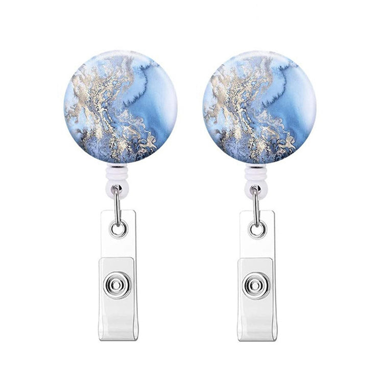2 PCS Marble Texture Drop Glue Retractable Badge Reel Name Tag Card Badge(Blue)