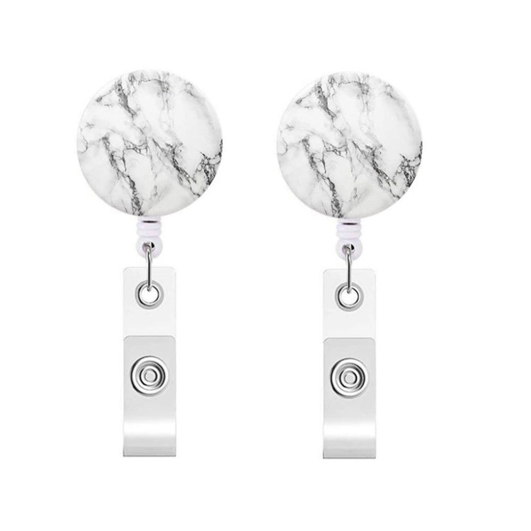 2 PCS Marble Texture Drop Glue Retractable Badge Reel Name Tag Card Badge(White)