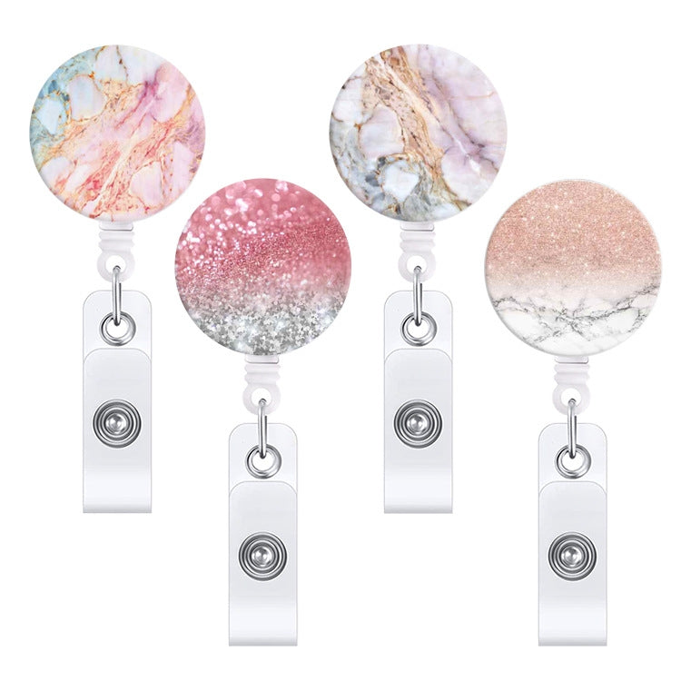 2 PCS Marble Texture Drop Glue Retractable Badge Reel Name Tag Card Badge(Dark Pink)