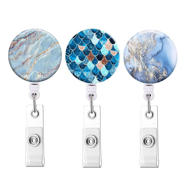 2 PCS Marble Texture Drop Glue Retractable Badge Reel Name Tag Card Badge(Dark Pink)