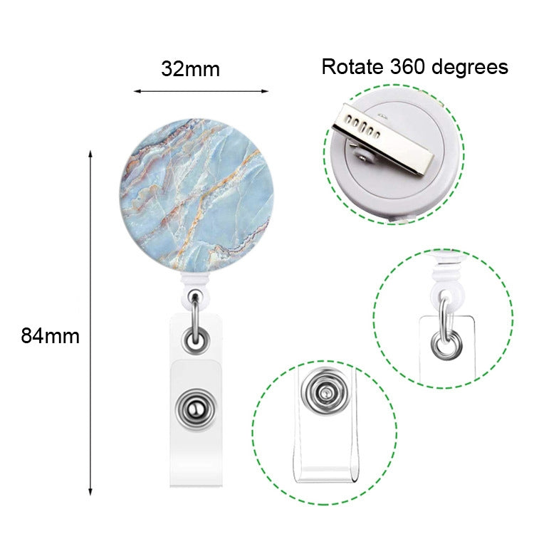 2 PCS Marble Texture Drop Glue Retractable Badge Reel Name Tag Card Badge(Pink)