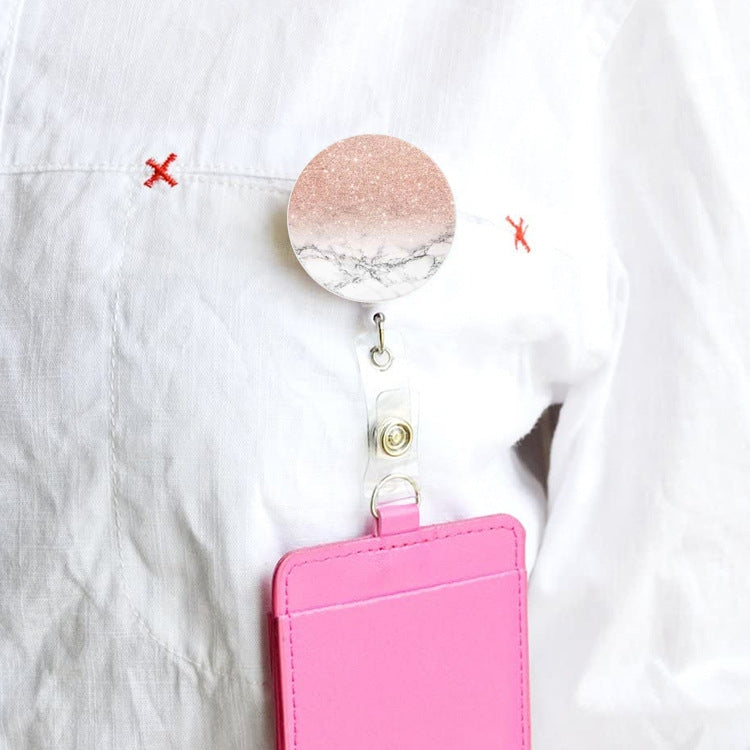 2 PCS Marble Texture Drop Glue Retractable Badge Reel Name Tag Card Badge(Dark Pink)