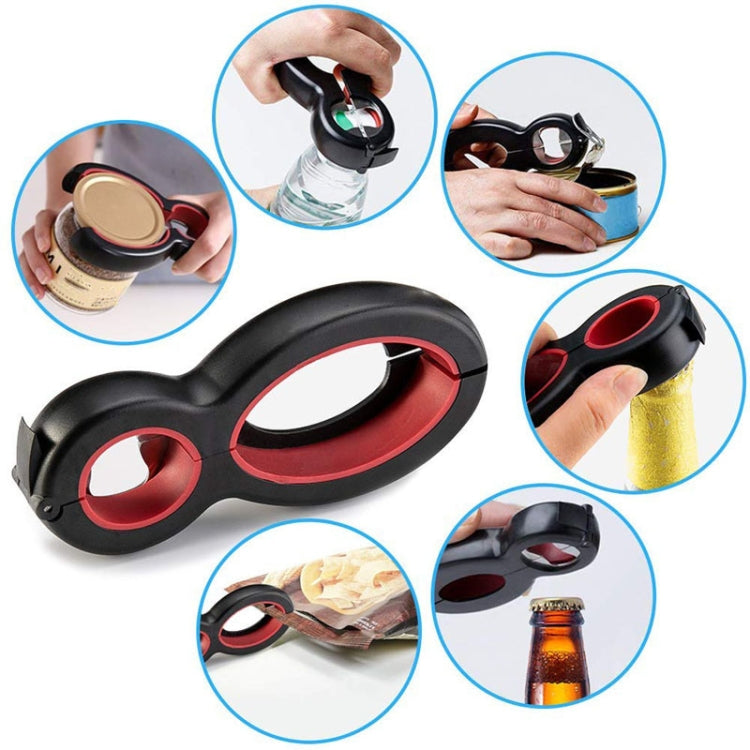 6 In 1 Simple Can Opener Multifunctional Plastic Bottle Opener(Black Red)