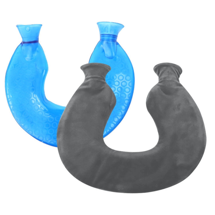 U-shaped PVC Hot Compress Shoulder And Neck Explosion-proof Water Injection Hot Water Bag(Blue + Gray Crystal)