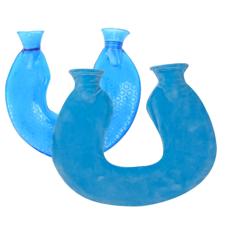 U-shaped PVC Hot Compress Shoulder And Neck Explosion-proof Water Injection Hot Water Bag(Blue + Lake Blue Crystal)
