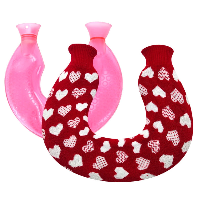 U-shaped PVC Hot Compress Shoulder And Neck Explosion-proof Water Injection Hot Water Bag(Rose Red + Red Love Knitted)