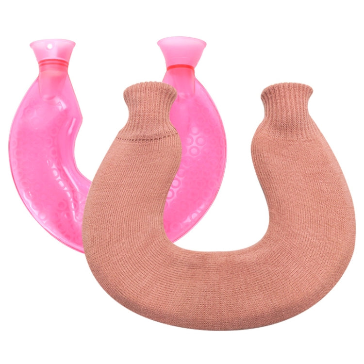 U-shaped PVC Hot Compress Shoulder And Neck Explosion-proof Water Injection Hot Water Bag(Rose Red + Light Pink)